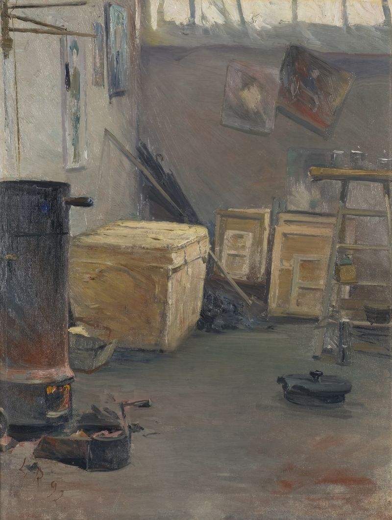 Studio Interior by Lotten Rönquist, oil on canvas, depicting an artist's studio with an empty easel.