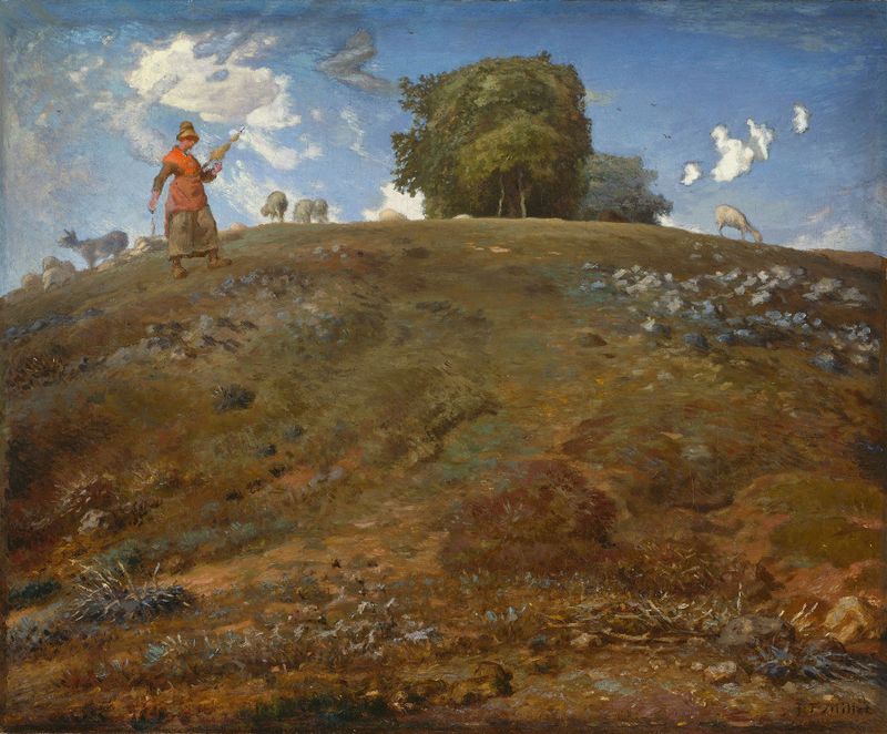 Rural landscape with hills and fields, oil on canvas by Jean-François Millet