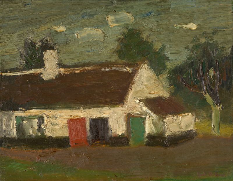 Farm de Gustave De Smet, óleo sobre tela representando uma casa de fazenda na luz dourada