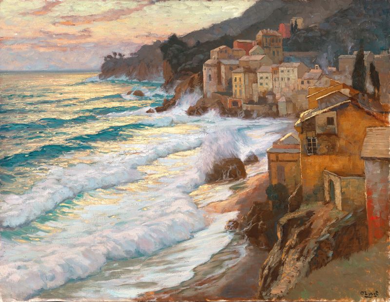 Paisaje con azul cerúleo y luz dorada de Carl O'Lynch, Impresionismo