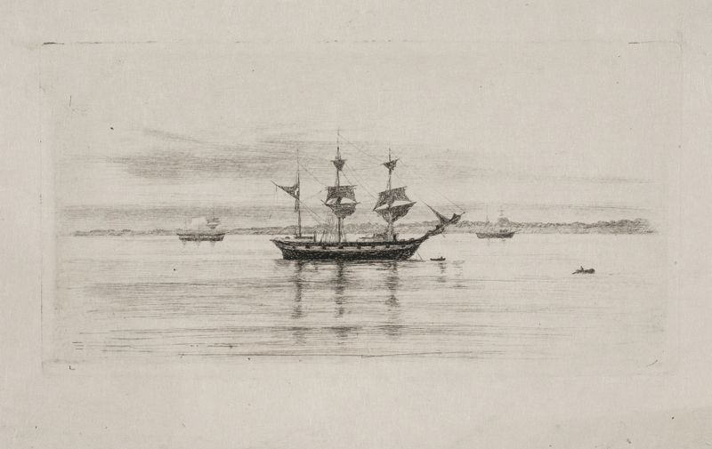 Marine scene with boats on the coast, oil on canvas by Carl Bloch