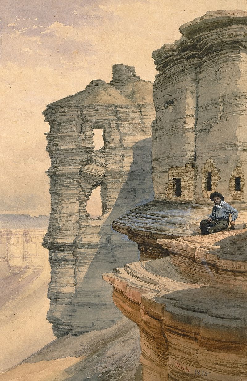 Cliff houses on the Rio Mancos, watercolor on paper by William Henry Holmes