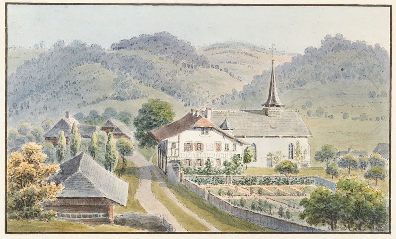 Paisagem de Jakob Samuel Weibel, pintura a óleo com cores suaves e natureza.