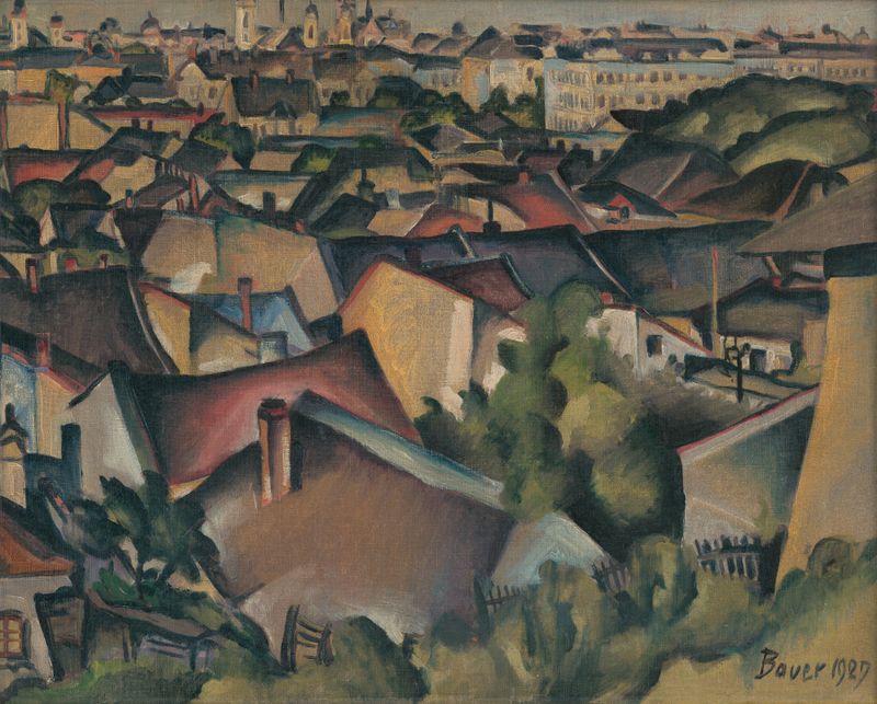 Landscape depicting spring with lush greenery by Konštantín Bauer