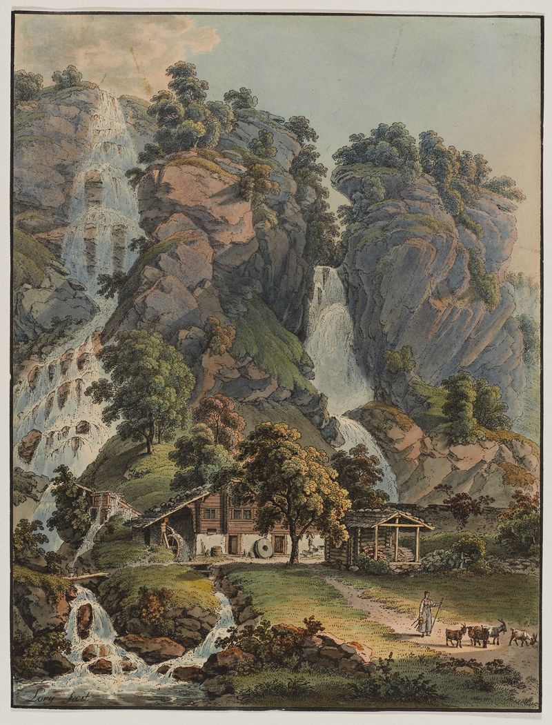 Paisaje con una cascada y bosque de Gabriel Lory el mayor