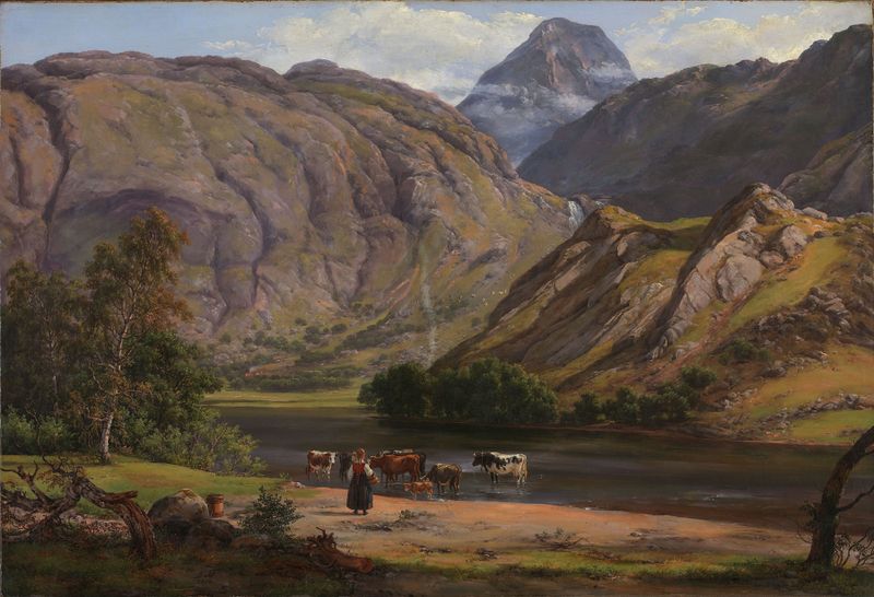 Paisagem de Isdalen em Svartediket perto de Bergen, pintura a óleo de Johan Christian Dahl