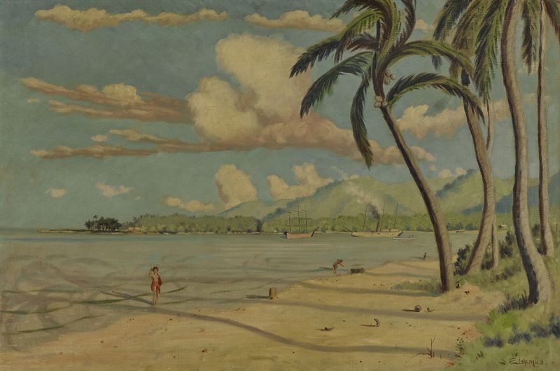 Escena marina con suaves olas y horizonte de Louis Michel Eilshemius, pintura al óleo.