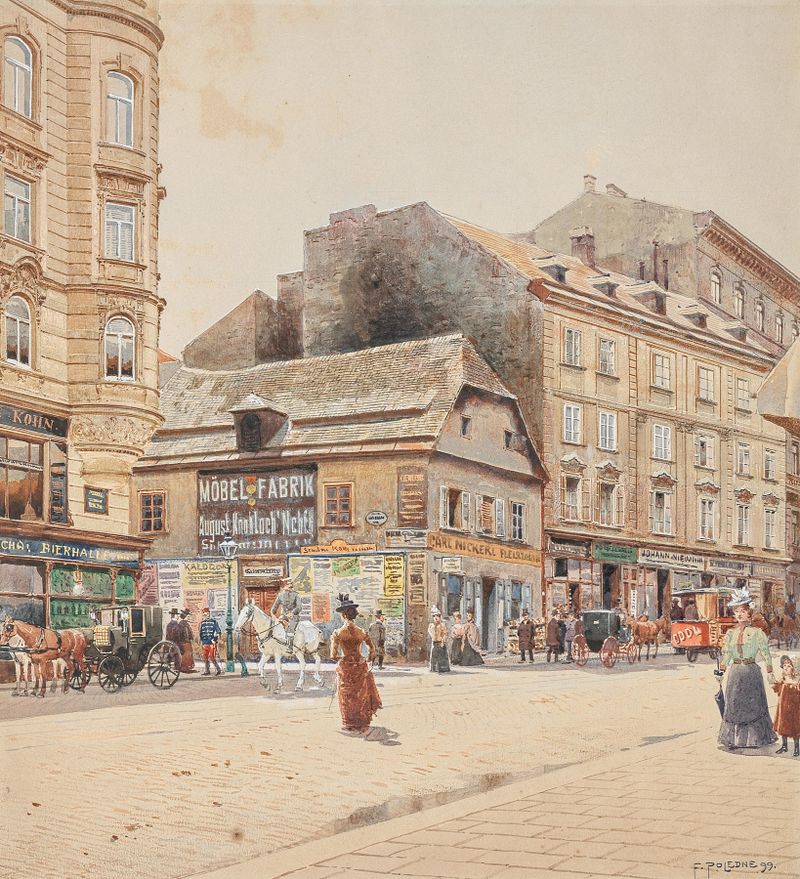 Expressionism landscape by Franz Poledne, depicting a vibrant urban scene.