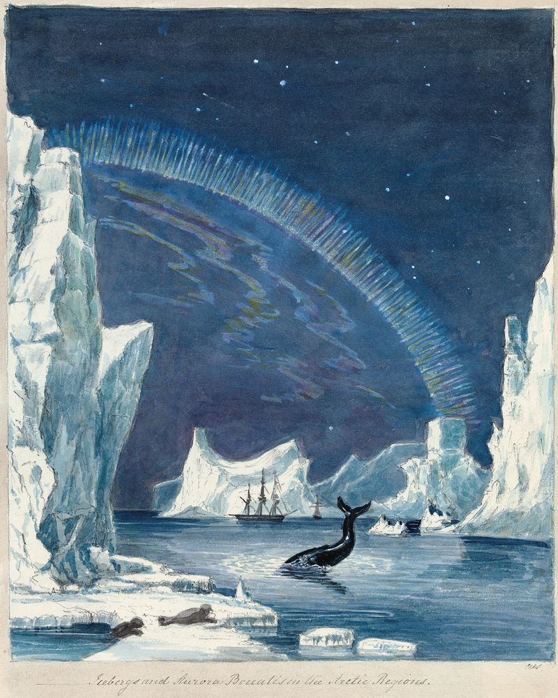 Aurora Borealis sobre icebergs, óleo de Charles Hamilton Smith