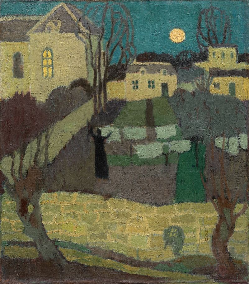 Drying the Linen by Maurice Denis, oil on canvas depicting women handling linens in moonlight.