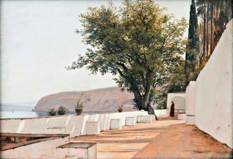 Cena marinha com vista para o mar e o céu de Martinus Rørbye, pintura a óleo