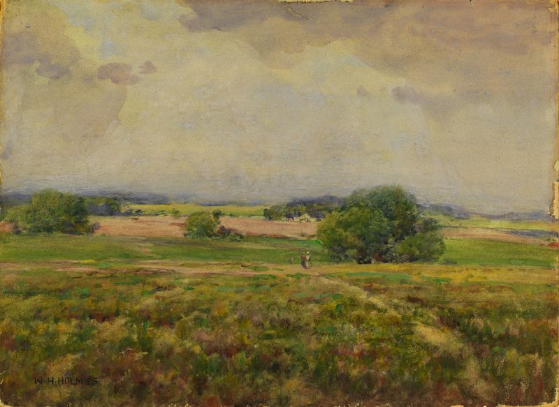 Paisaje que representa campos con luz dorada, de William Henry Holmes.