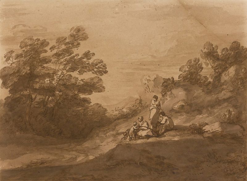 Figuras descansando en un paisaje forestal, pintura al óleo de Thomas Gainsborough