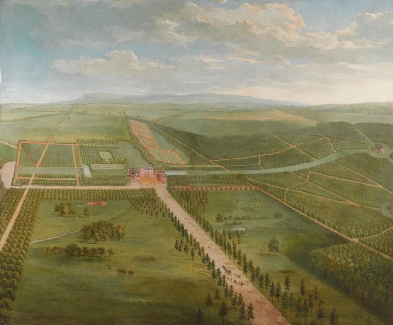 Pintura al óleo de Pieter Andreas Rysbrack que representa un paisaje sereno de la campiña inglesa.