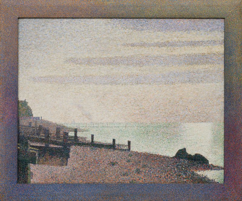 Evening, Honfleur de Georges Seurat, óleo que muestra el crepúsculo sobre aguas tranquilas