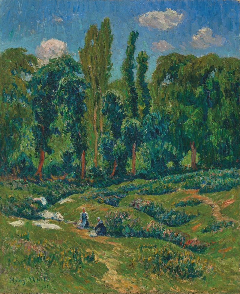 Les laveuses de Henry Moret, óleo sobre tela, mulheres lavando no rio