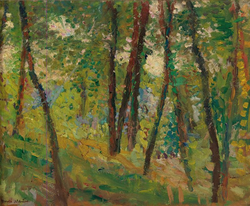 Paisagem florestal com cores vibrantes, óleo sobre tela de Henri Martin