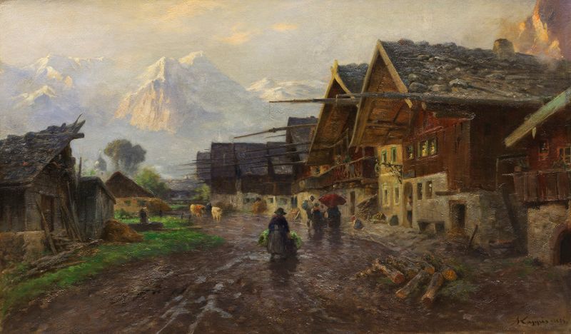 Landscape with flowers and mountains by Albert Kappis, Impressionism