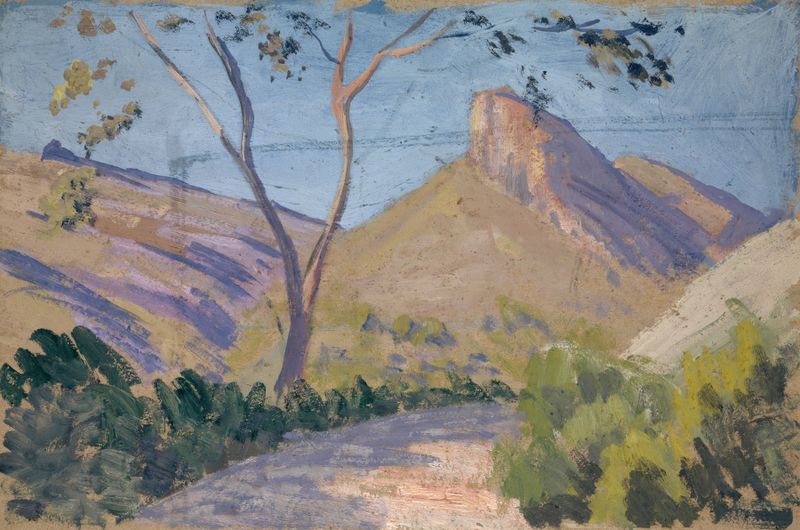 Paisagem de um caminho sinuoso entre montanhas, pintura a óleo de Ernst Schiess
