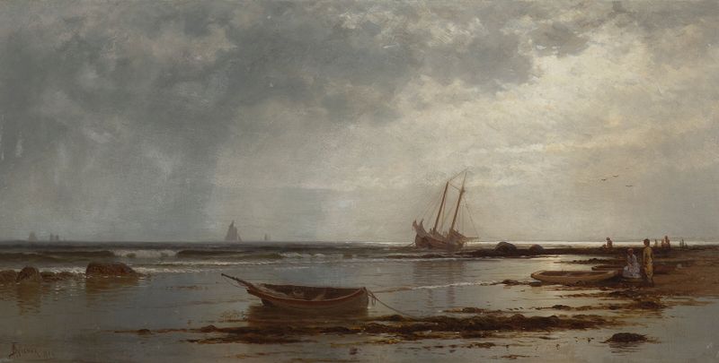 Seascape oil painting by Alfred Thompson Bricher, depicting waves and horizon under soft light