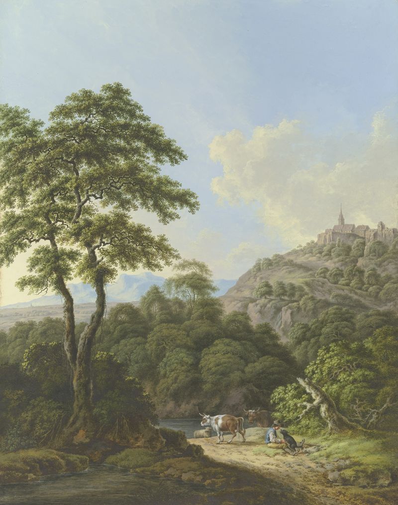 Paisagem com água e floresta, óleo sobre tela de Karl Franz Kraul