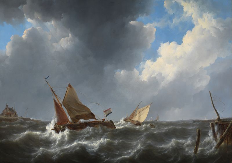 Turbulent water oil painting by Johannes Christiaan Schotel