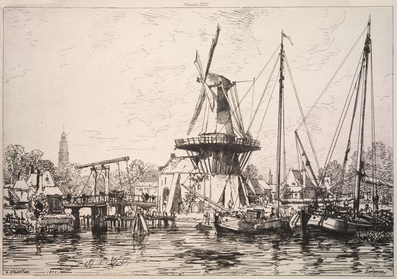 Engraving by Maxime Lalanne depicting a river and a boat in tranquility