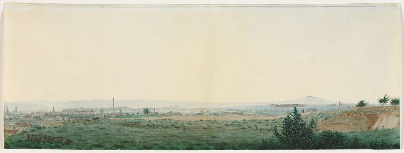 Landscape Near Paris by Léon Bonvin, oil on canvas depicting hills and clouds.