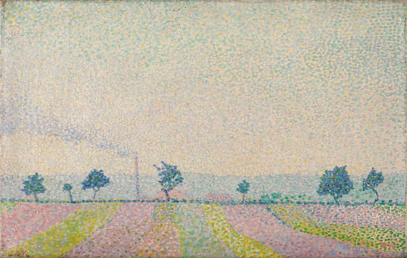 Oil painting by Alexander Kanoldt depicting dawn light over rolling hills.