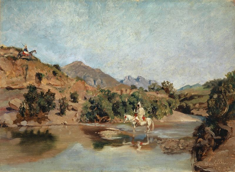 Moroccan Rider Crossing the Ford at Wad Boswicha, oil painting by Frank Buchser