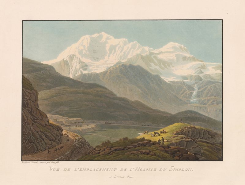 Watercolour by Gabriel Lory the Younger depicting Mont Rosa and the Simplon hospice