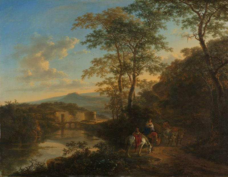 Italian landscape with the Ponte Lucano over the Aniene River, oil on canvas by Jan Both