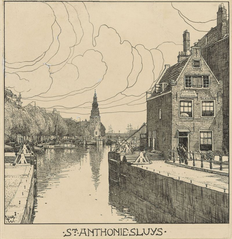 Paisaje de la ribera de Ámsterdam, óleo sobre lienzo de Willem Wenckebach