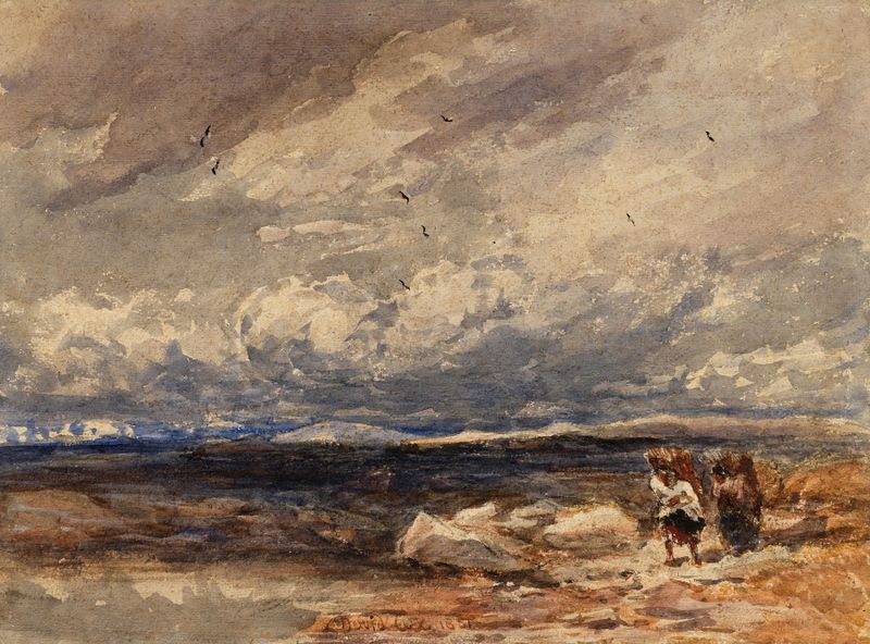 On Carrington Moss de David Cox, acuarela sobre papel que representa musgo y hierba en un paisaje tranquilo.