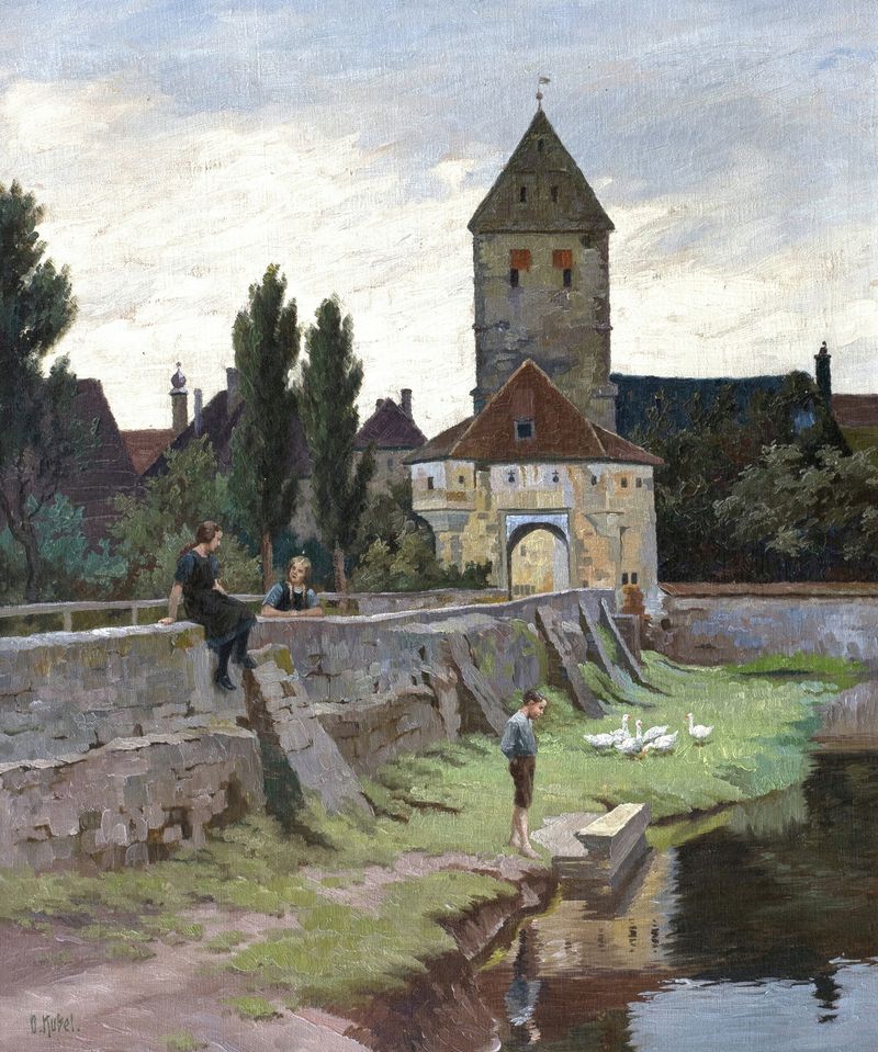 Pintura a óleo da paisagem de Rothenburger Tor de Otto Kubel