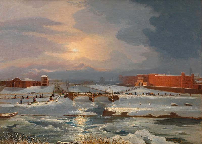 Arquitectura de Franz Josephs-Kaserne y Radetzkybrücke en invierno por Tina Blau, pintura al óleo