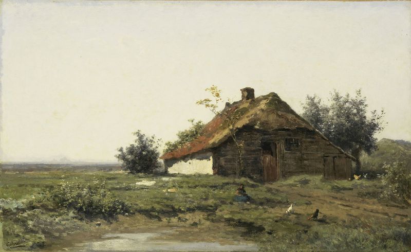 Landscape of a farmhouse in golden fields, oil on canvas by Paul Joseph Constantin Gabriël