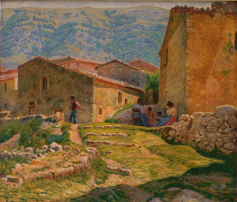 Landscape with vibrant blue sky, by Kristian Zahrtmann, oil painting