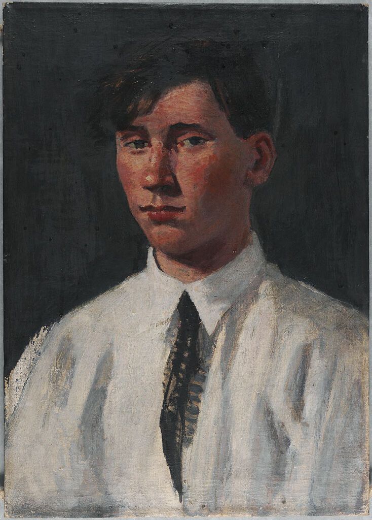 Retrato de un joven con camisa blanca, pintura al óleo de Denman Waldo Ross
