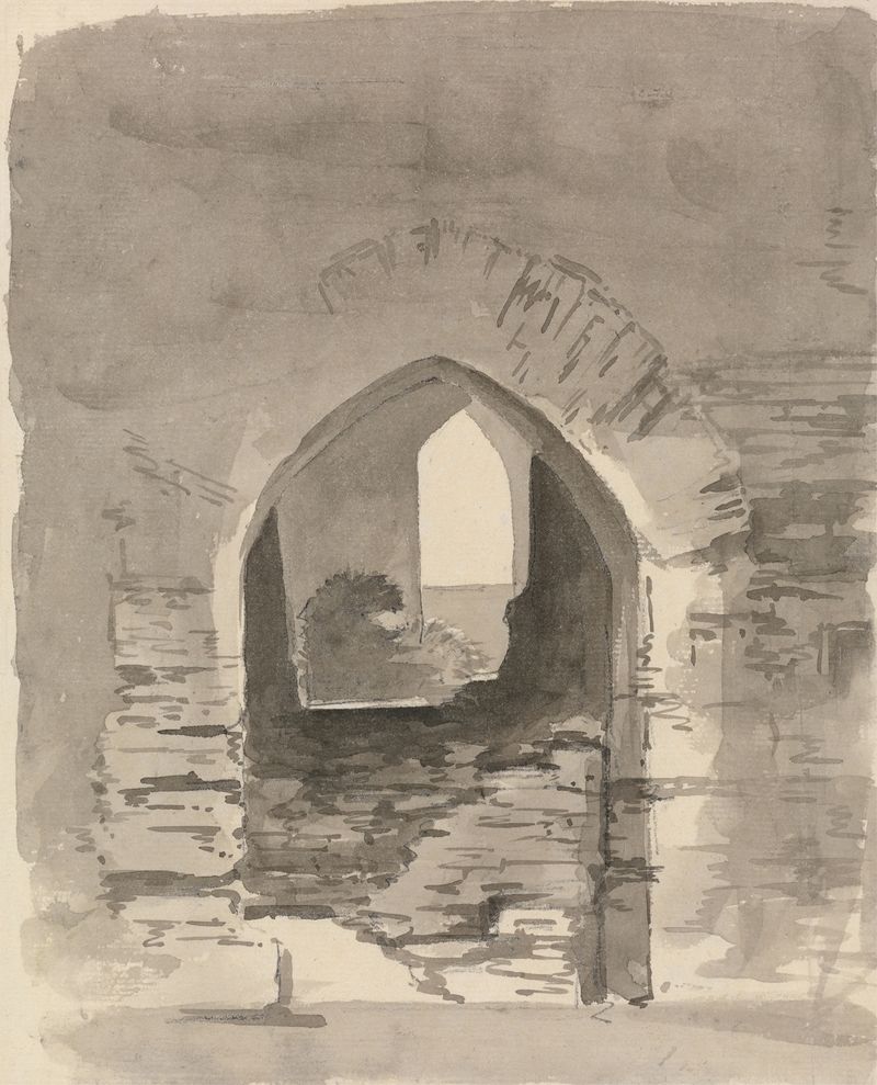 Entrada arqueada em um edifício em ruínas, óleo de Samuel Davis