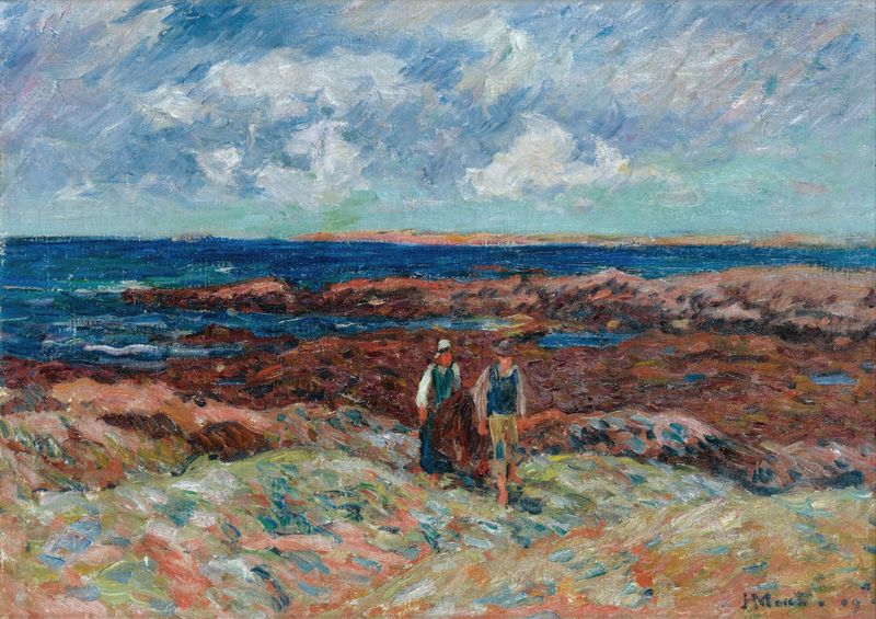 La Pointe De Beg Er Morz de Henry Moret, pintura al óleo que representa un paisaje costero con colores vibrantes