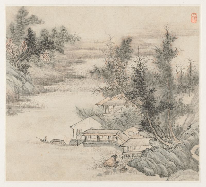 Album of Landscapes; Leaf 2 by Wang Gai, Chinese traditional artwork, depicting lush vegetation.