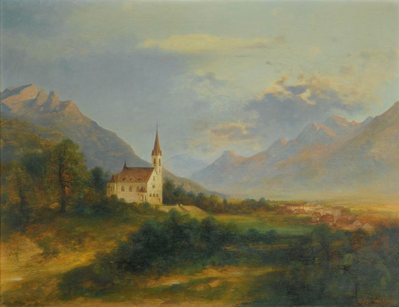 Expressionism artwork depicting a church by Adolf Obermüllner