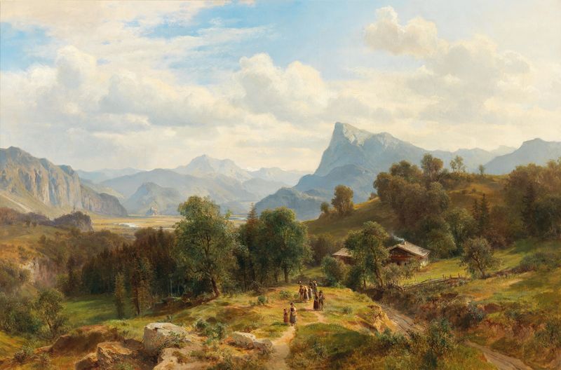 Paisagem dos Alpes por Ludwig Halauska, pintura a óleo