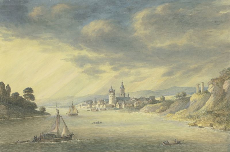 Paisagem de Eltville am Rhein, óleo sobre tela de Georg Melchior Kraus