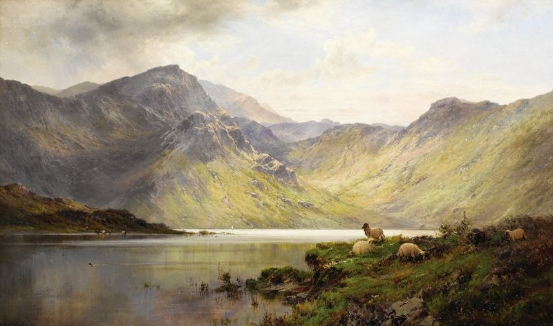 Paisagem de Loch Lomond e Loch Katrine de Alfred de Bréanski, pintura a óleo