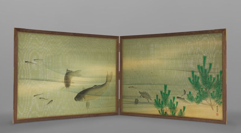 Fish and Turtles, ink and color on silk by Maruyama Ōkyo