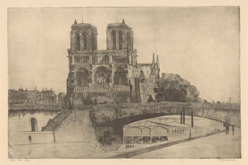 Notre-Dame, Paris by Willem Adrianus Grondhout, oil painting depicting the cathedral's intricate stonework.