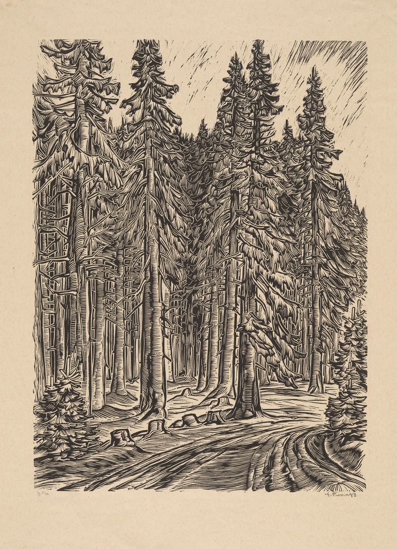 Road through Spruce Forest, oil on canvas by Erich Fraass