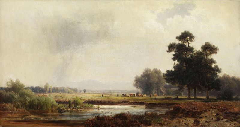 Voralpenlandschaft by Ludwig Sckell, oil painting of rolling hills under a vast sky.
